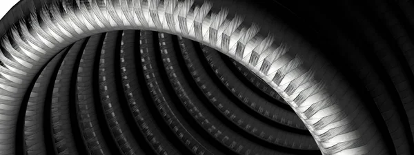 トンネルの高解像度3Dレンダリング画像のようなダークグレーカーボンファイバーケーブルのエレガントでモダンな3Dレンダリングイメージの背景 — ストック写真