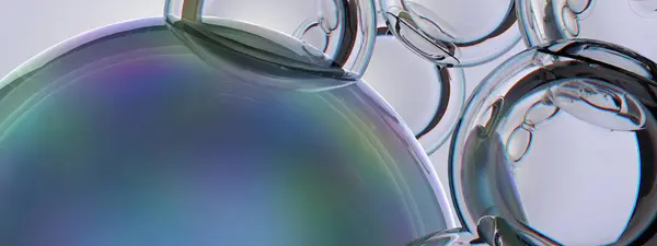 虹は曇ったガラス球および明確なガラス青い勾配のエレガントおよび現代3Dレンダリングのイメージの背景の高さ3Dレンダリングイメージを着色しました — ストック写真