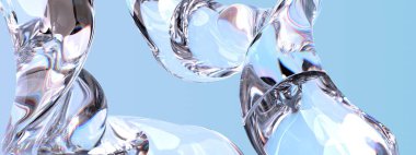 Kristal şeffaf cam, su gibi zarif, modern 3D, soyut arka plan yüksek çözünürlüklü, 3D görüntüleme