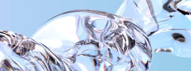 Crystal 'ın güzel, serin camı, su benzeri zarif ve modern 3D, soyut arka plan yüksek çözünürlükteki 3D görüntüyü oluşturur.