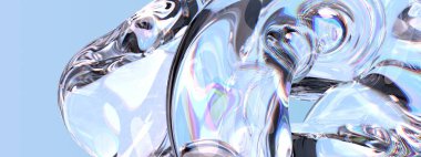 Kristal şeffaf organik cam, su benzeri zarif modern 3D, soyut arkaplan yüksek çözünürlüklü 3D görüntüleme