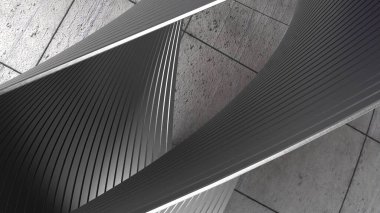 Çağdaş Sanat Gümüş Zarif Modern 3D Soyut Özgeçmiş Metal Tabaka ve Beton Bezier Eğrileri Yüksek Kaliteli 3D Görüntü
