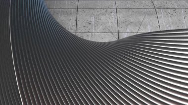 Gümüş Zarif Modern 3D Soyut Metal Tabaka ve Beton Çağdaş Bezier Eğrileri Yüksek Kaliteli 3D Resim Sanatçısı Çizimi