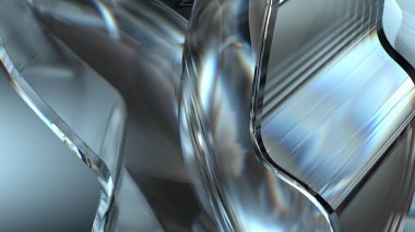 Cam Nesne Ferahlatıcı Taze Kırılma ve Yansıma Güzel Modern 3D Çizim Soyut Arkaplan Yüksek Kaliteli 3D Görüntü