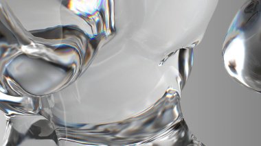 Renksiz organik cam çıtır çıtır taze kırılma ve yansıma Zarif Modern 3D Yapılandırma Soyut arka plan Yüksek kaliteli 3d illüstrasyon