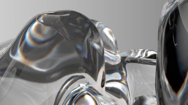 Renksiz organik camın esrarengiz serin kırılması ve yansıması Zarif ve Modern 3D Soyut arkaplan oluşturma Yüksek kalite 3d illüstrasyon