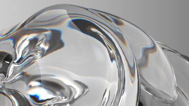 Renksiz organik cam, güzel kırılma ve yansıma Modern 3D, soyut arkaplan, yüksek kaliteli 3D görüntü.