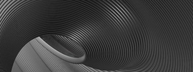 Gümüş, koyu gri metal dalgalı şerit. Çağdaş sanat. Ayık Modern 3D.