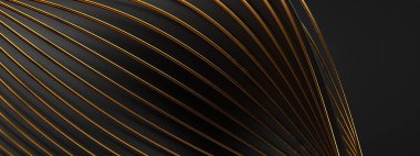 Siyah ve altın kenarlı dalgalı bant Bezier eğrisi lüks, modern 3D, soyut arka plan Yüksek kalite 3D görüntü