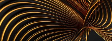 Siyah ve altın kenarlı dalgalı şerit Bezier eğrisi şık Modern 3D görüntüleme soyut arkaplan yüksek kaliteli 3d görüntü