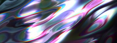 Krom Gökkuşağı Yansıması Metal Dalgalanması Sıvı Yüzey Yüksek Kaliteli 3d Resimlerinin İzlenimci Modern 3D Çizimi