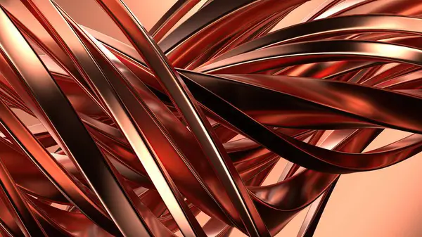 Bakır Dalgalı Metal Geniş Perde Lüks Modern 3D Soyut Görünüm Arkaplanı Hassas Bezier Eğrileri Yüksek Kaliteli 3d