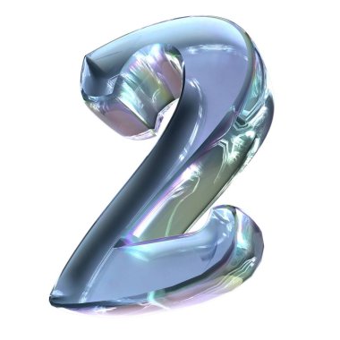 2 Numaralı Su, Buz, Kristal Nesneler Şeffaf İzole Edilmiş Modern 3D Görüntü Özeti Yüksek Kaliteli 3D Görüntü