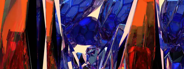 Mavi ve Turuncu Kristal Küre Şekil Kırılma ve Yansıma Modern 3D Soyut Arkaplan Yüksek Kaliteli 3D Görüntü