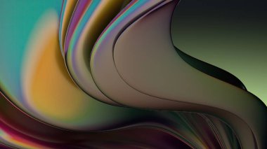 An abstract background featuring a luxurious and modern 3D rendering of twisted metal plates in a dark space, expressed through chrome curves. High quality 3d illustration clipart