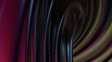 Çarpık metal levhalar ve krom kıvrımlar vasıtasıyla tasvir edilen modern sanatın narin zarafetini içeren soyut bir arka plan. Yüksek kalite 3d illüstrasyon