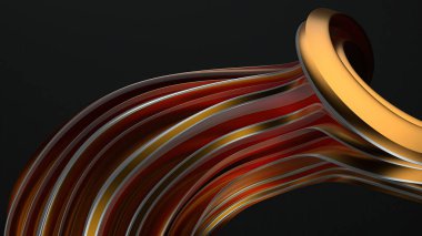 Koyu arkaplanda modern eğri sanatını ifade eden soyut arkaplan ve altın bantta gümüş çizgiler yüksek kaliteli 3d illüstrasyon