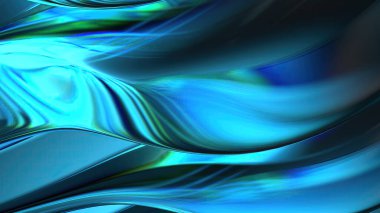 Modern sanat soyut arkaplan mavi mor krom kırılan su benzeri kıvrımlar yüksek kaliteli 3D illüstrasyon