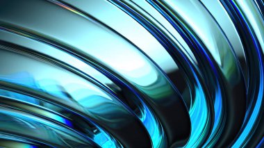 Mavi mor krom kırılan su kıvrımlarının modern soyut arkaplanı Yüksek kaliteli 3D illüstrasyon