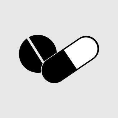 Pills Icon gri arka plan üzerinde izole trendy düz tarzı. Web siteniz için Pills Icon sayfa sembolü tasarım Pills Icon logosu, app, Ui. Pills Icon Vektör illüstrasyon, Eps10.