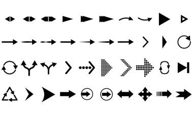 Büyük siyah oklar. Ok simgesi. Vektör oklar kümesi. Ok at. Modern basit oklar. Vektör illüstrasyonu EPS10