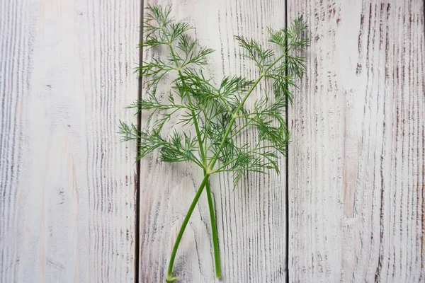 Taze dereotu dalları. Tahta masada..