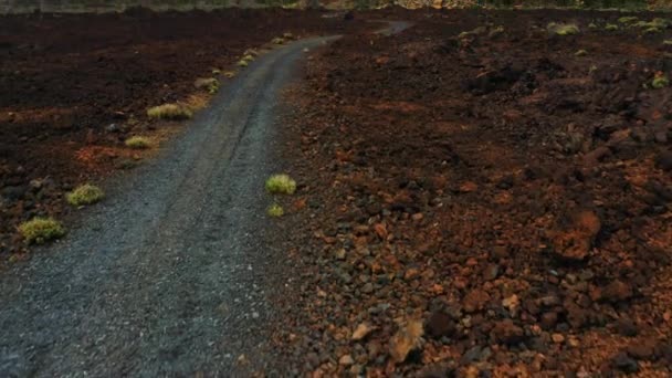 Drum Țară Vale Vulcanică Pustie Ceață Cer Întunecat Vremea Toamnei — Videoclip de stoc