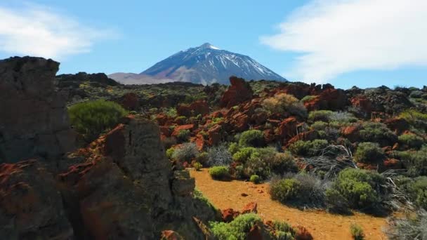 Wulkan Teide Pokryty Śniegiem Zimą Opuszczonym Krajobrazem Lawy Teneryfie Wyspy — Wideo stockowe
