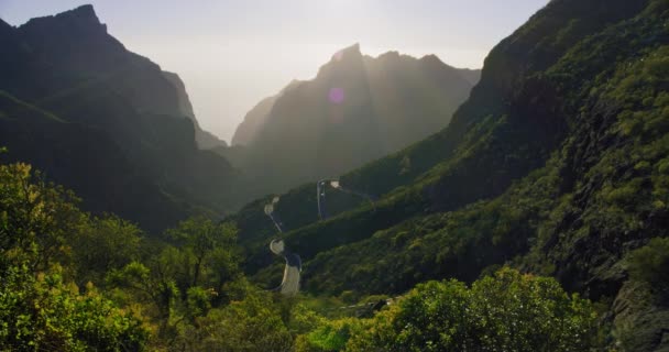 Vacker Solnedgång Masca Valley Och Gorge Teneriffa Kanarieöarna Spanien Solljus — Stockvideo