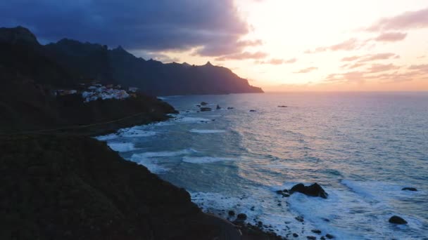 Almaciga Zwart Zandstrand Tenerife Noord Canarische Eilanden Uitzicht Vanuit Lucht — Stockvideo