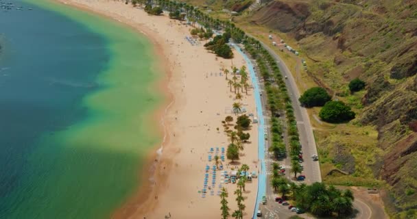 Teresitas Zlatá Písečná Pláž Silnice Auta Parkovišti Atlantický Oceán Tenerife — Stock video
