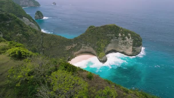 Aerial View Nusa Penida Island Travel Landmark Kelingking Beach Drone — Stockvideo