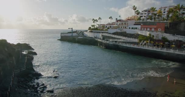 Tenerife Canary Island Puerto Santiago Playa Arena Вид Чорний Піщаний — стокове відео