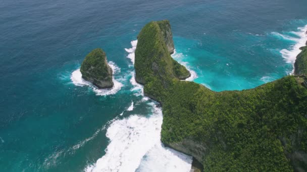 Häpnadsväckande Tropisk Kelingking Beach Nusa Penida Island Bali Landskapslagun Sandstrand — Stockvideo