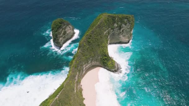 Best Travel Destination Kelingking Sandy Beach Tall Overgrown Rocky Cliff — Video Stock