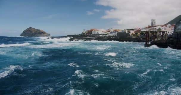 Garachico Town Waves Slow Motion Tenerife Island Canary Islands Atlantic — Vídeos de Stock