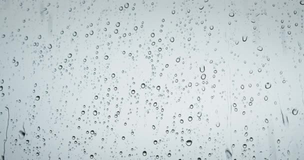 Regniga Dag Vatten Droppar Faller Ner Fönster Transparent Glas Abstrakt — Stockvideo