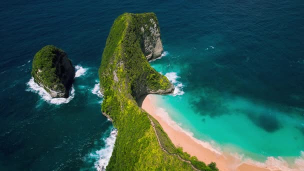 Widok Lotu Ptaka Kelingking Beach Wyspie Nusa Penida Bali Słynny — Wideo stockowe