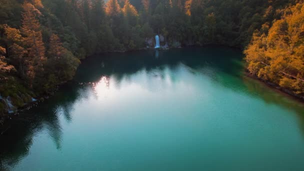 Alam Gugur Taman Nasional Plitvice Lakes Croatia Pemandangan Udara Air — Stok Video