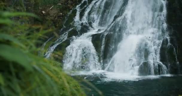 Waterfall Cascade Mossy Mountain Rocks Alps Gollinger Wasserfall Salzburg Austria — Stock Video
