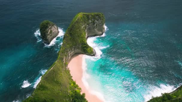 Grön Tropisk Skog Havskusten Med Orörd Sandstrand Och Azurblå Havsvågor — Stockvideo