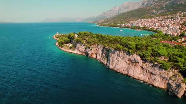 Makarská Riviéra Nádherné Pobřeží Azurovými Mořskými Vodami Útesy Dalmatské Pobřeží — Stock video