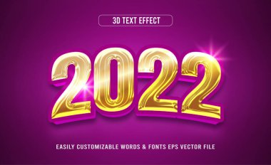 2022 Yeni Yıl Menekşe ve Altın Düzenlenebilir Metin Efekti