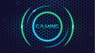 Futuristik oyun yeşil ve mavi neon rengi modern esports altıgen arka plan