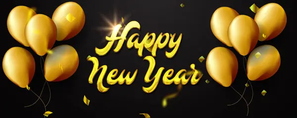 Happy New Year Golden Balloon Web Banner — Stock Vector