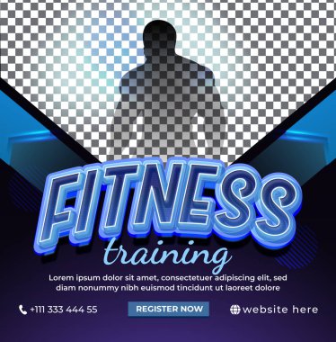 Fitness Training Gym Banner with Blue and Purple Gradient Design, Editable Text for Fitness Promotions and Discounts clipart