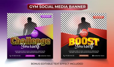 Boost Your Strength Gym Banner Design with Bold Red and Orange Colors, Editable Text Effect for Fitness Clubs clipart