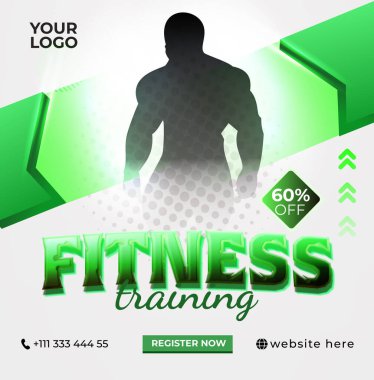 Gym Fitness Training Banner with Green and White Gradient Design, Editable Text Effect for Fitness Club Promotions clipart