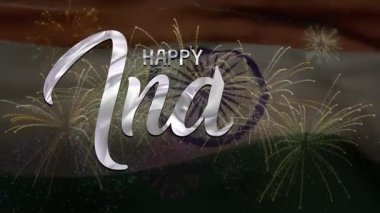 Mutlu Hindistan Bağımsızlık Günü - Havai fişek Arkaplanlı Kutlama Metni