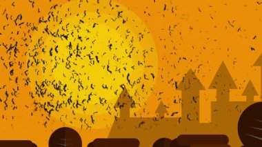 Büyük mutlu cadılar bayramı yarasa yazı tipi turuncu korku çizgi film arkaplanı